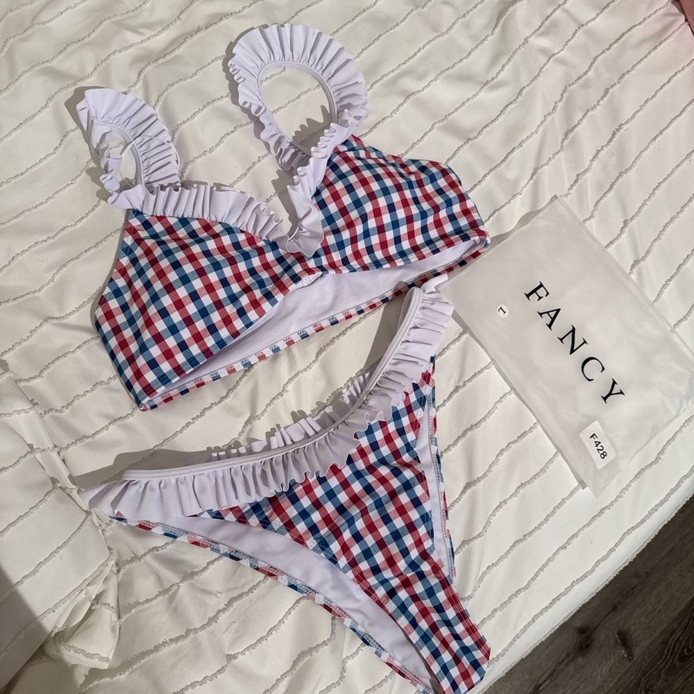 Red and blue Checkered Bikini Set